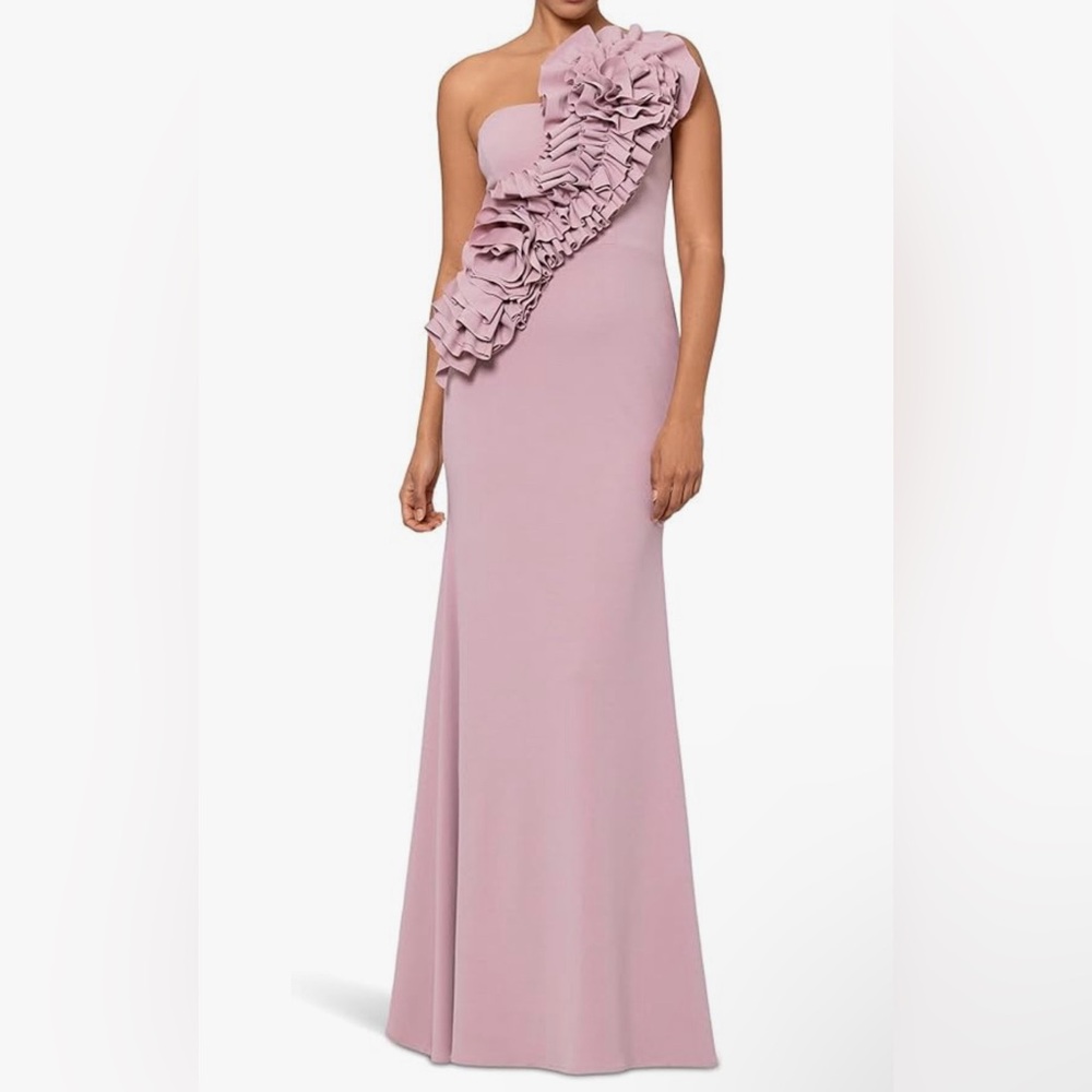 Women's Flower-Embellished Ruffle One-Shoulder Gown